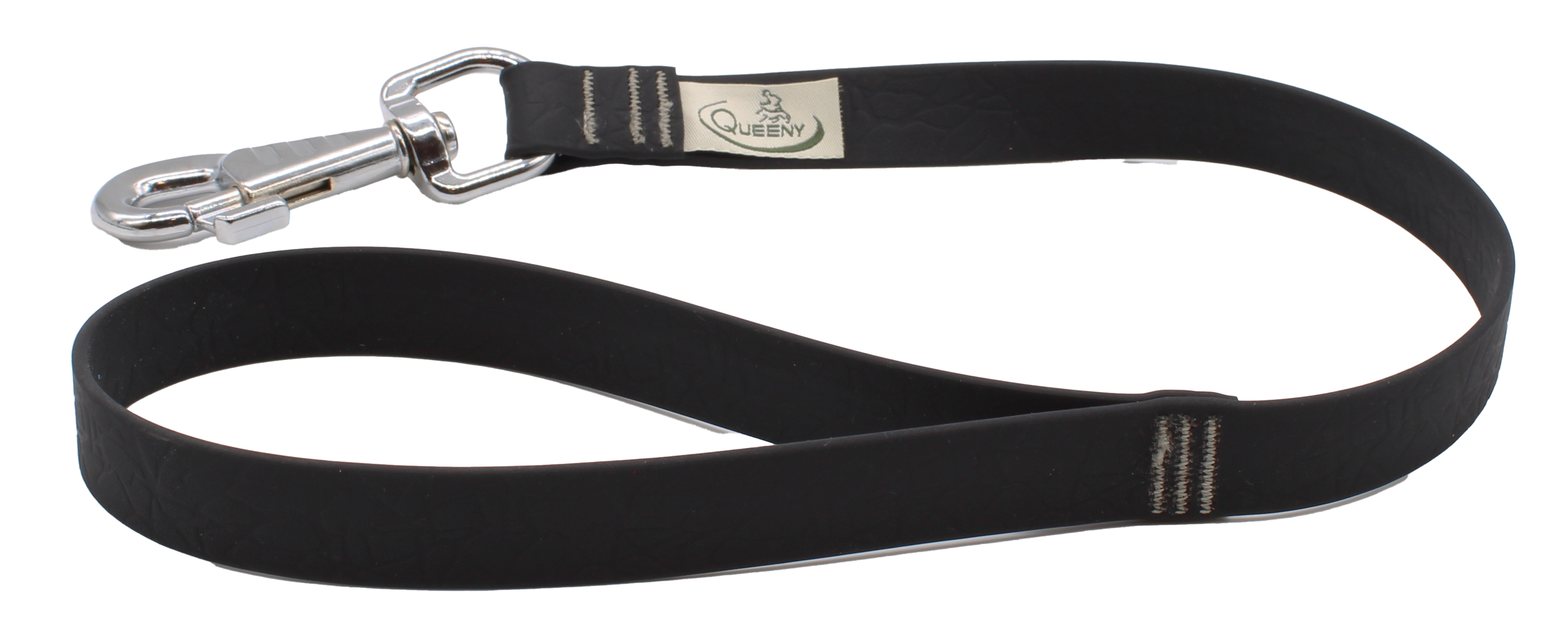 Hundeleine in Bark  mit strukturierter Oberfläche, Metallkarabiner am Ende und kleinem Label nahe dem Verschluss.