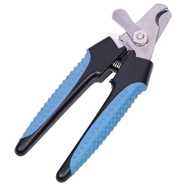Krallenschere mit schwarzen Griffen und blauen, strukturierten Gummieinsätzen