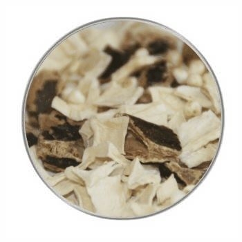 Ein Rundbild mit einer groben Trockenmischung in Beige- und Brauntönen. Die Stücke sind unregelmäßig geformt, einige mit dunkler, fester Schale.
