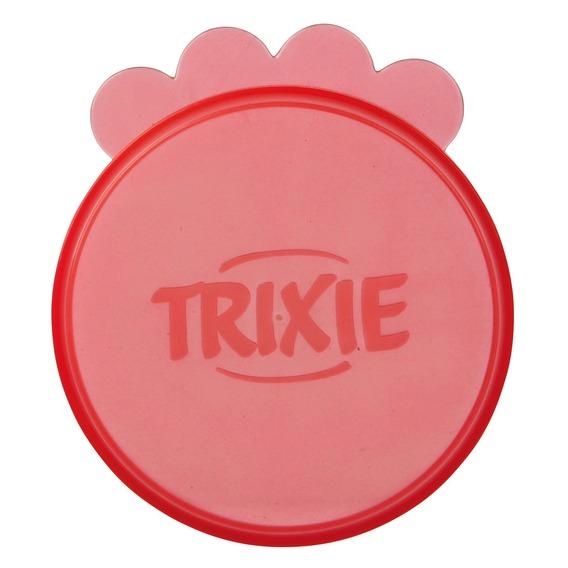 Trixie Dosendeckel Silikon ø 10,6 cm 1Stk. transp.  Roter, runder Dosendeckel mit laschenartiger Verlängerung in Pfotenform; glatte Oberfläche, mittig geprägter Schriftzug.