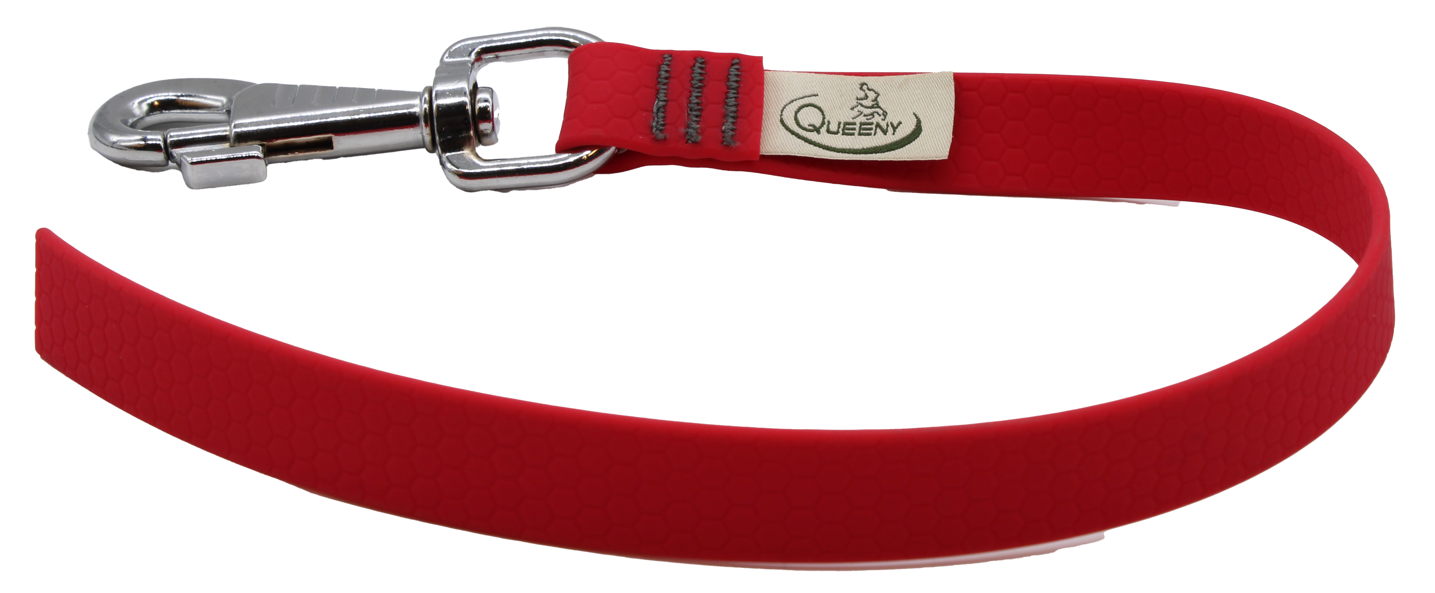 Eine magentafarbene Hundeleine von Queeny in kurzer Schlaufenform mit rutschfester Wabenstruktur und stabilem silbernem Karabinerhaken.