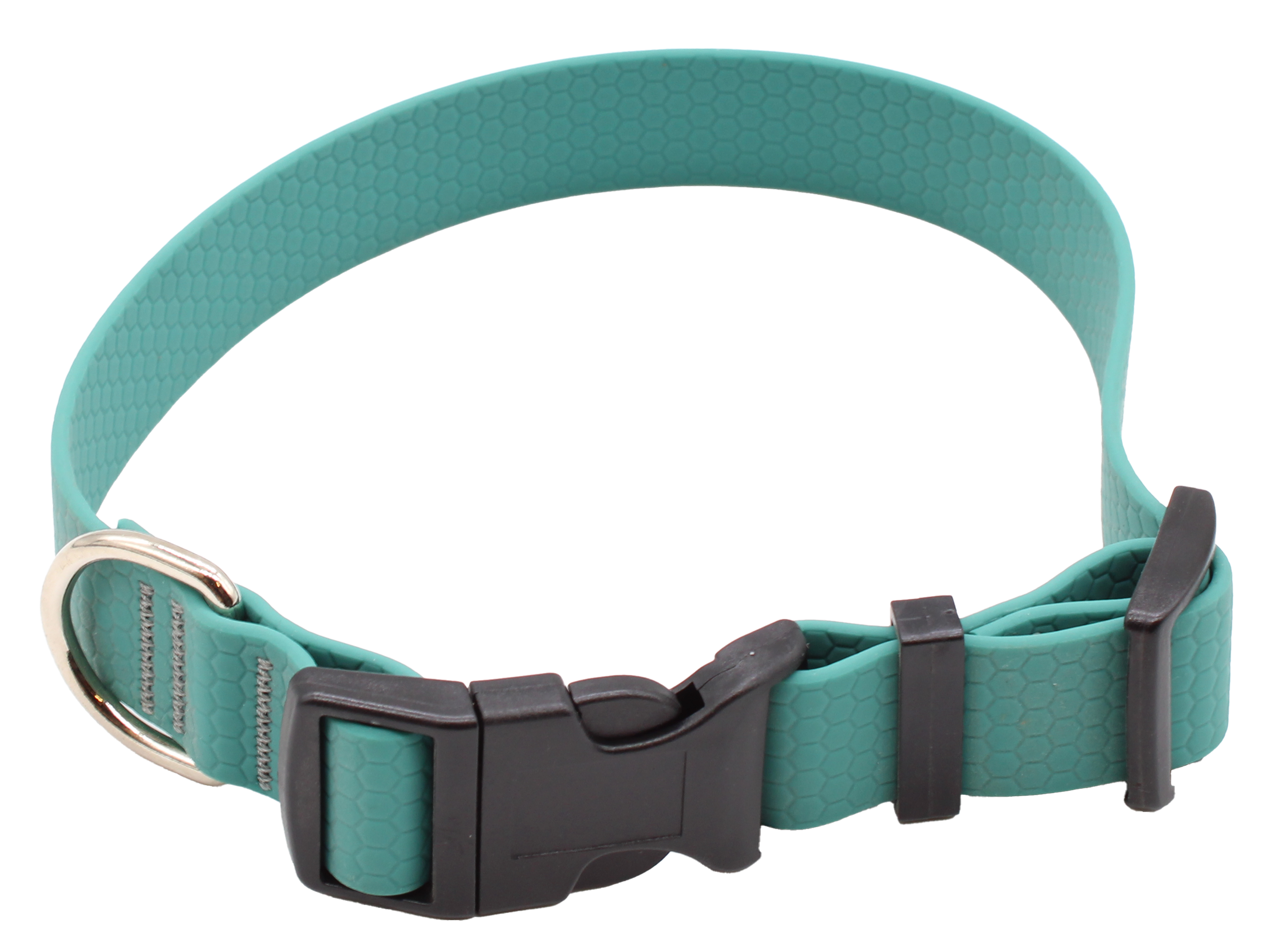 Hundehalsband mit verstellbarem Riemen, Kunststoffschnalle und Metallring, strukturierte Oberfläche, Farbe: Jägergrün.