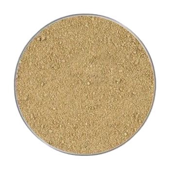 Ein rund eingefasstes Häufchen feinkörniges, beigefarbenes Pulver mit gleichmäßiger, sandähnlicher Struktur.