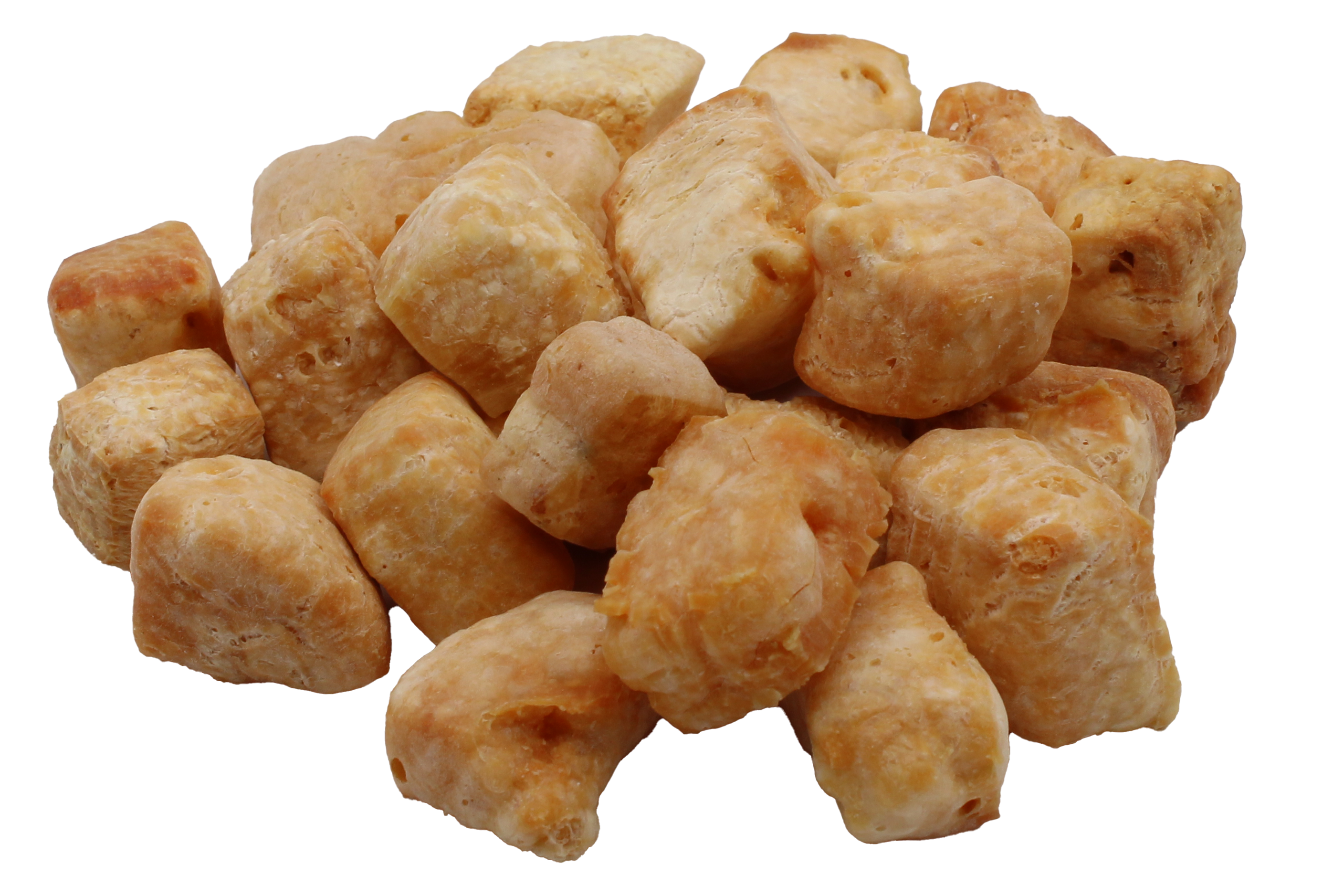 Käsepops Unregelmäßig geformte Käsepops in Beige- bis Hellbrauntönen, mit luftiger Struktur und leicht poröser Oberfläche.