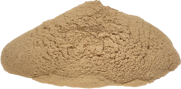 Ein loser Haufen fein gemahlenes, beigefarbenes Pulver in leicht asymmetrischer Kegelform.