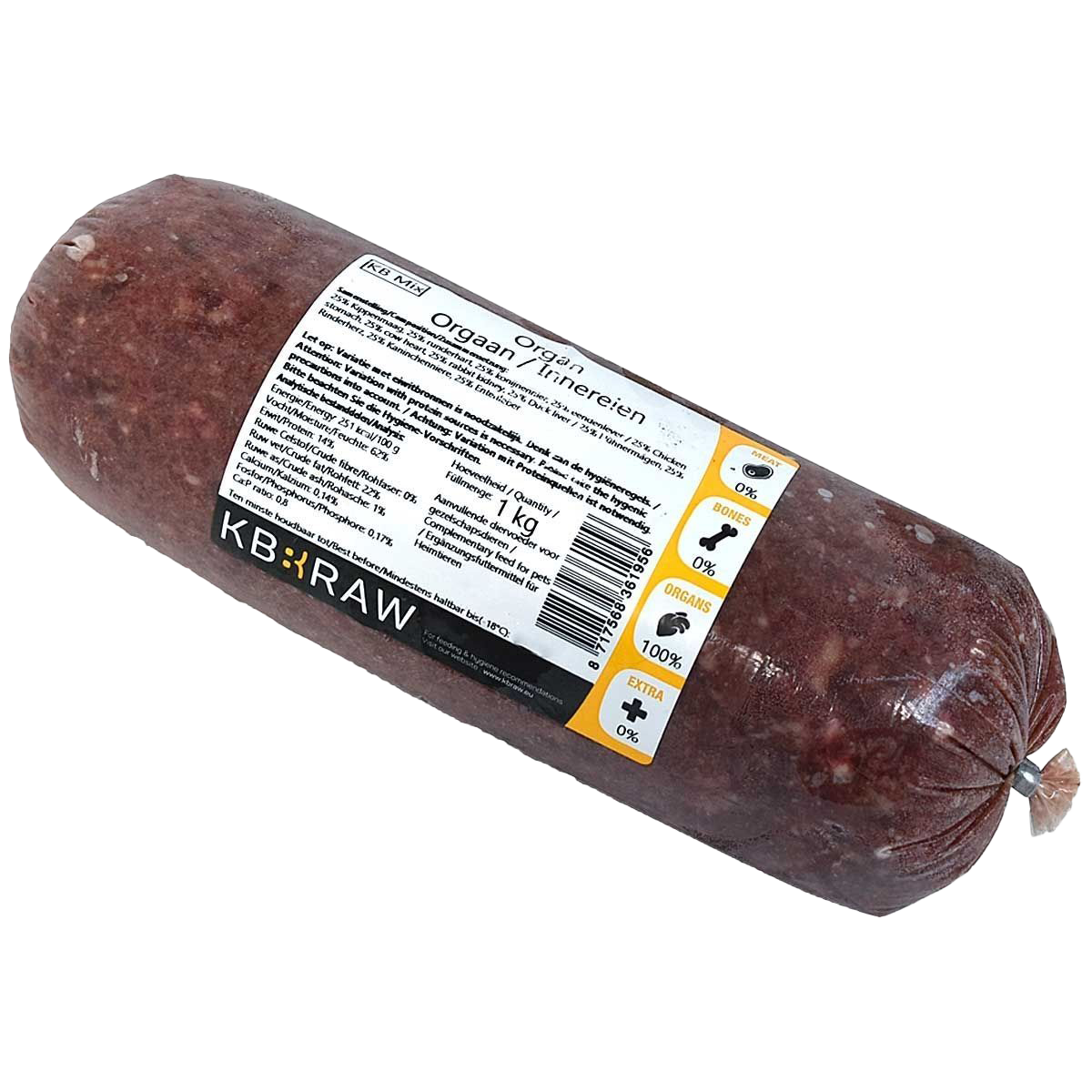 Vakuumverpacktes Rohfleisch in transparenter Folie, rechteckige Form, sichtbare Fleischstruktur in Rottönen, Etikett mit klarer Gliederung auf der Oberseite.