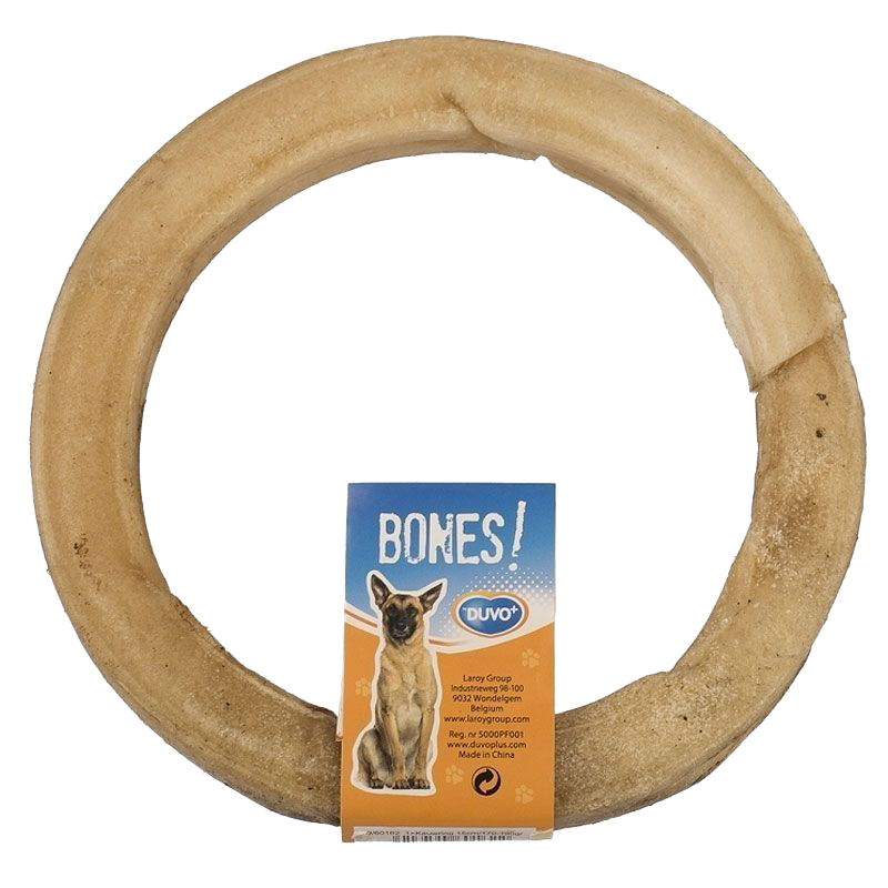 Runder Hundeknochen in hellem Beige mit glatter, leicht glänzender Oberfläche und kompakter, geschlossener Form.