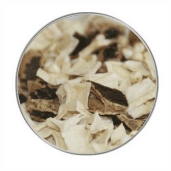 Ein Rundbild mit einer groben Trockenmischung in Beige- und Brauntönen. Die Stücke sind unregelmäßig geformt, einige mit dunkler, fester Schale.