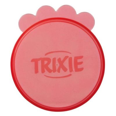 Trixie Dosendeckel Silikon ø 10,6 cm 1Stk. transp. Roter, runder Dosendeckel mit laschenartiger Verlängerung in Pfotenform; glatte Oberfläche, mittig geprägter Schriftzug.