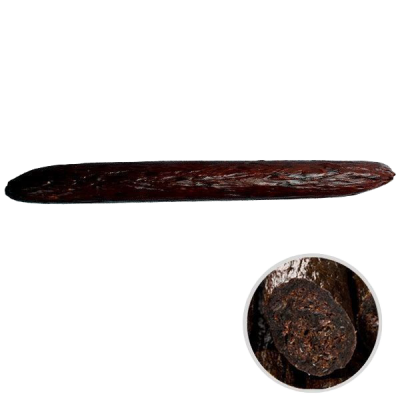 Bow Wow XXL Stick Beef & CollagenDunkelbrauner Beef Stick mit glänzender Oberfläche, Nahaufnahme unten rechts zeigt die Schnittfläche und die innere Struktur.