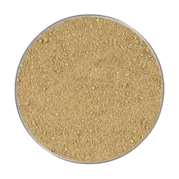 Ein rund eingefasstes Häufchen feinkörniges, beigefarbenes Pulver mit gleichmäßiger, sandähnlicher Struktur.