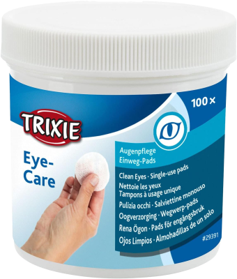 Weiße Kunststoffdose mit Schraubdeckel; Etikett zeigt Hand mit Reinigungspad und mehrsprachige Beschriftung, zylindrische Form.