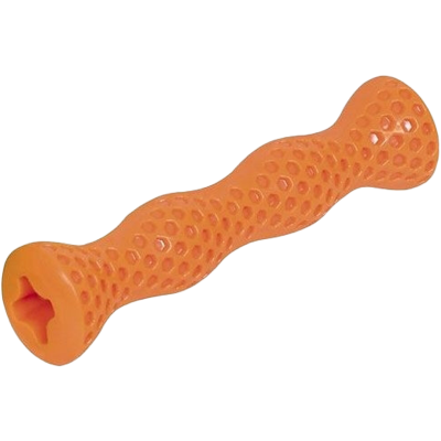 Oranger, zylindrisches Objekt mit welliger Form und strukturierter Oberfläche, an einem Ende sternförmige Öffnung.