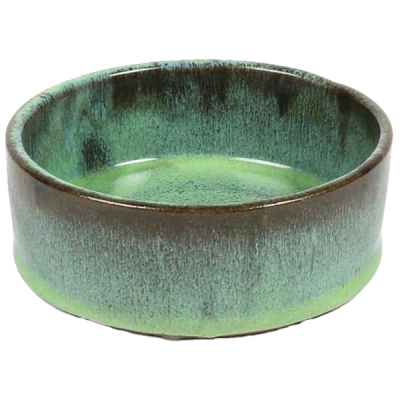 Grüne Keramikschale mit zylindrischer Form, glatter Oberfläche und Farbverlauf von dunklem Grün oben zu hellem Grün unten.