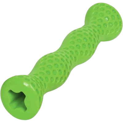 Grünes, zylindrisches Objekt mit welliger Form und strukturierter Oberfläche, an einem Ende sternförmige Öffnung.