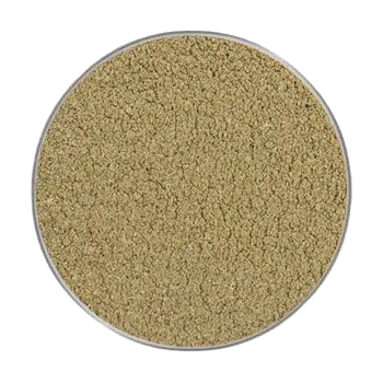 Ein rund eingefasstes Häufchen beiger, grobkörniger Streuflocken mit gleichmäßiger, leicht klumpiger Oberfläche.