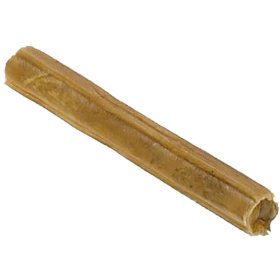 Braune Kaustange in Zylinderform mit rauer Oberfläche und hohlem Inneren, leicht gebogen und naturbelassen wirkend.